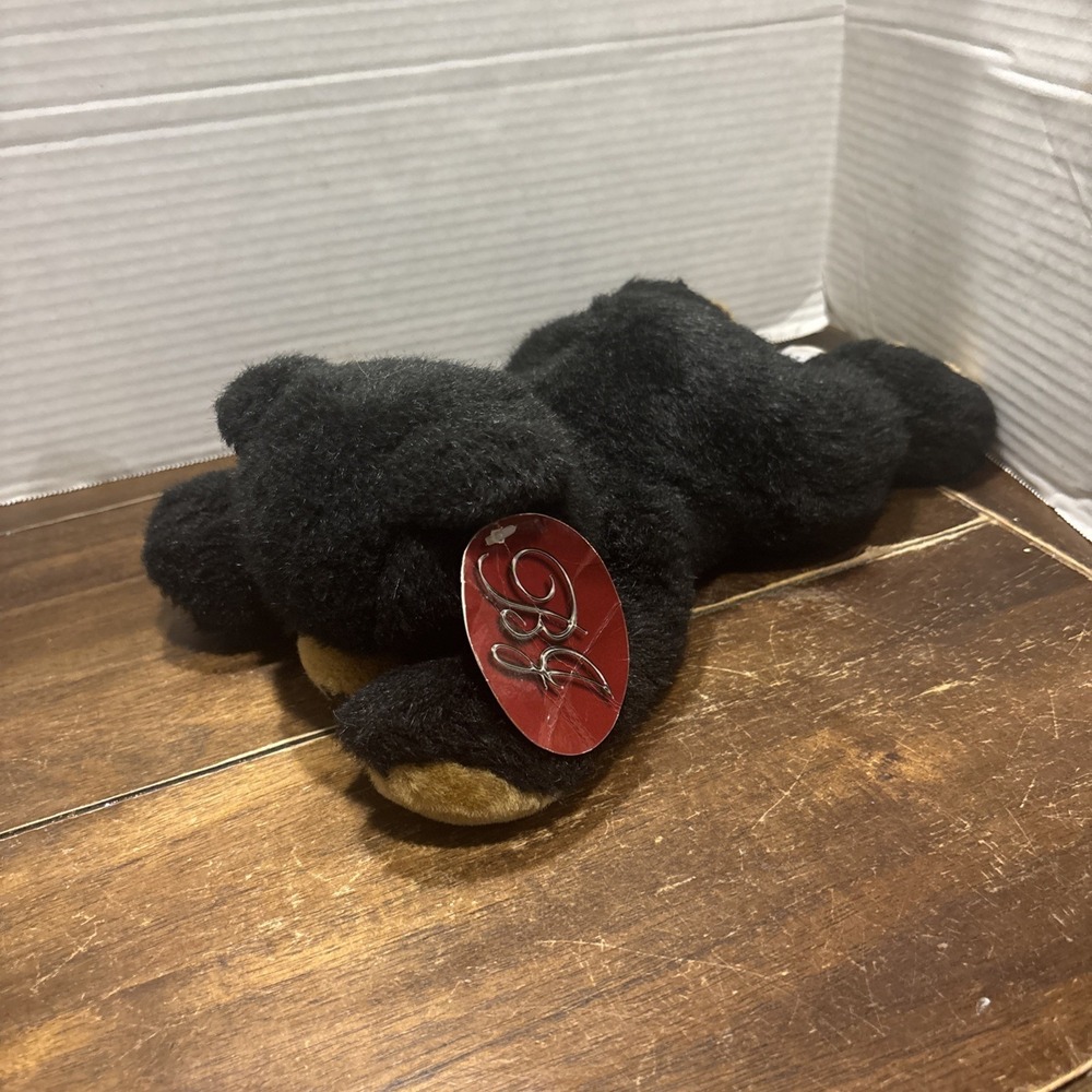 NWT BJ Toy Company 12" Black Bear Plush Stuffed Animal laying Down Brown - Picture 2 of 8